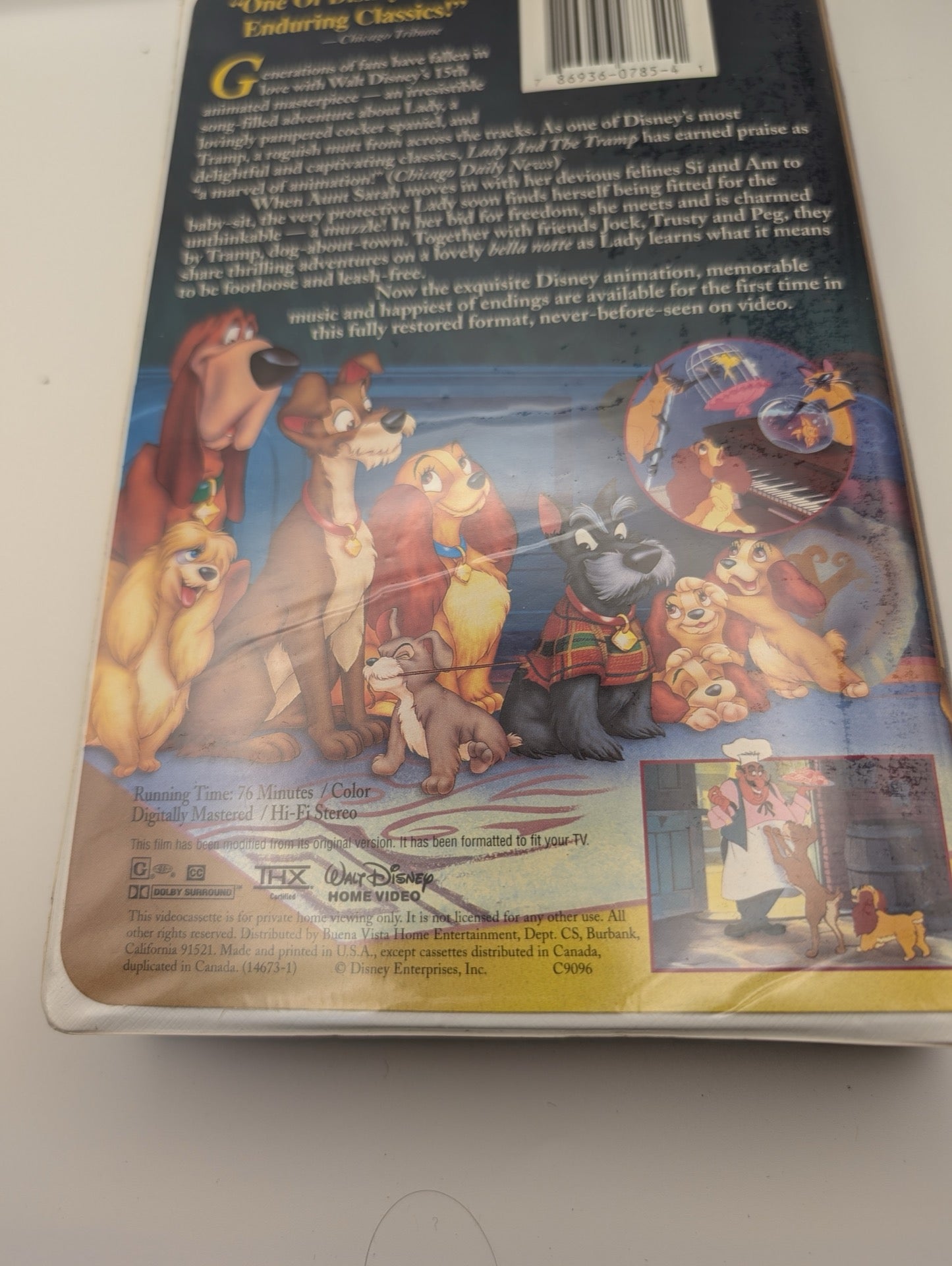 Back cover of Lady and the Tramp VHS clamshell