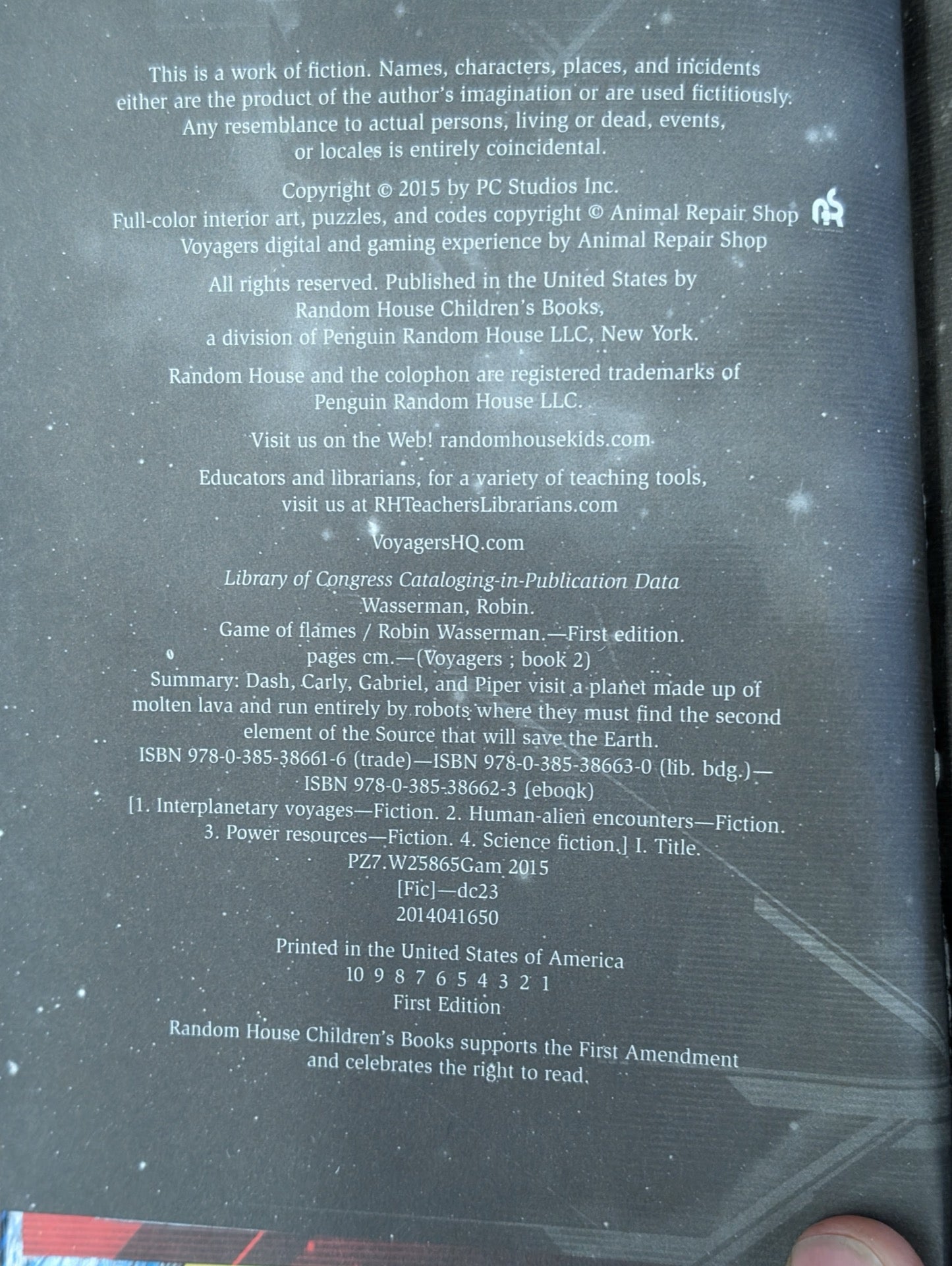 Voyagers Game of Flames Copyright Page