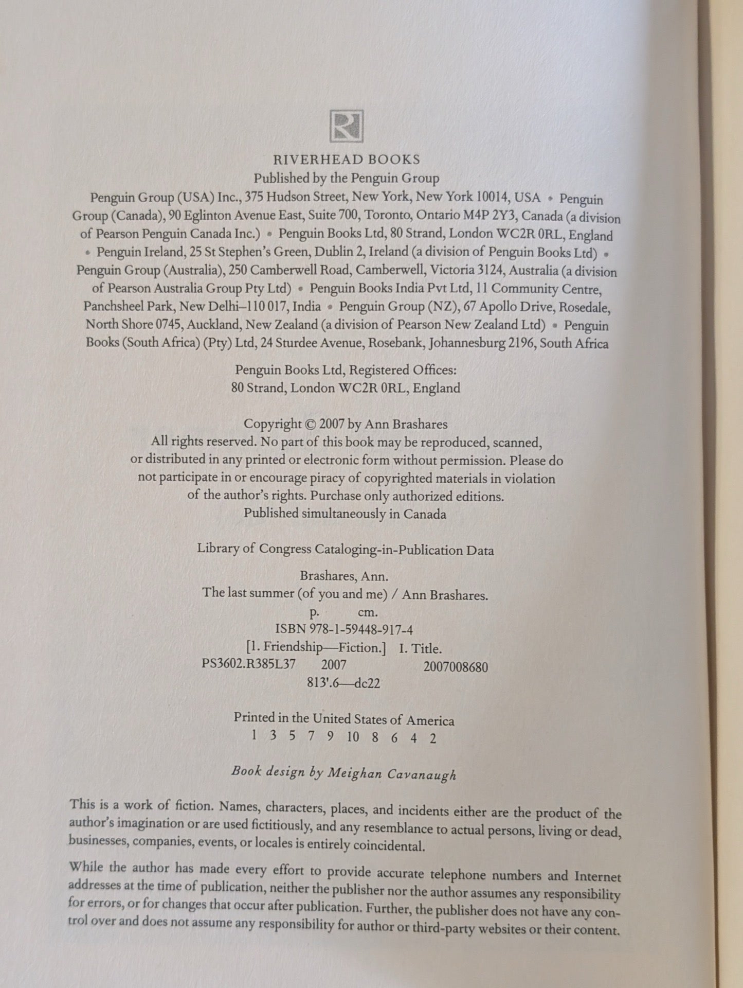 Copyright page showing 2007 publication and number line