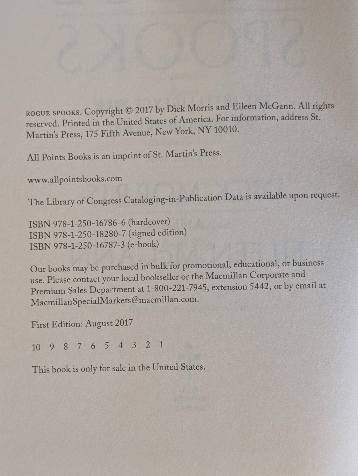 Copyright page showing 2017 First Edition