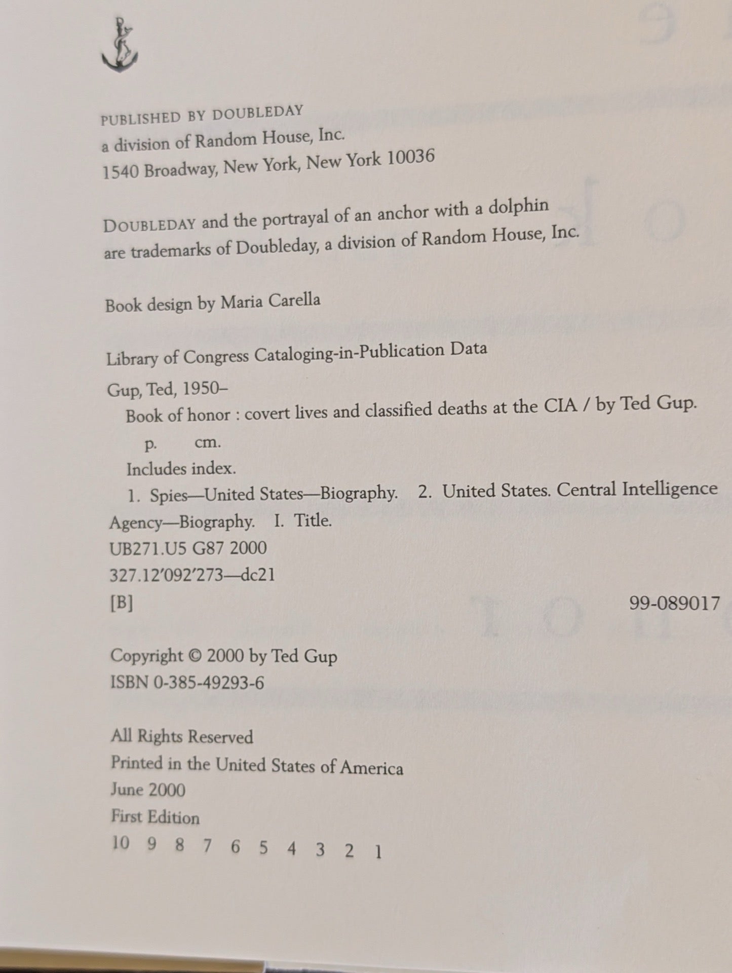 The Book of Honor Copyright Page