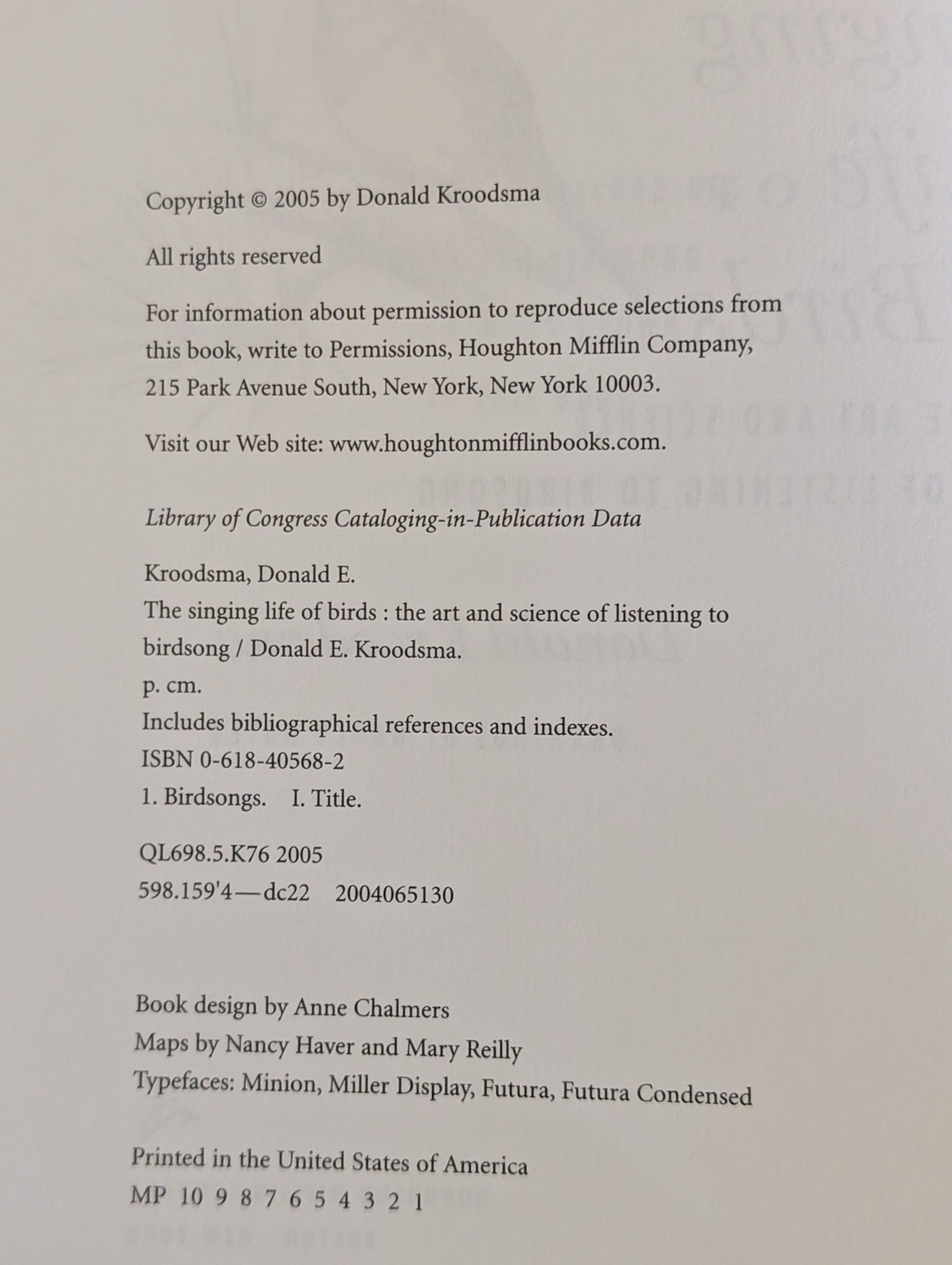 The Singing Life of Birds Copyright Page