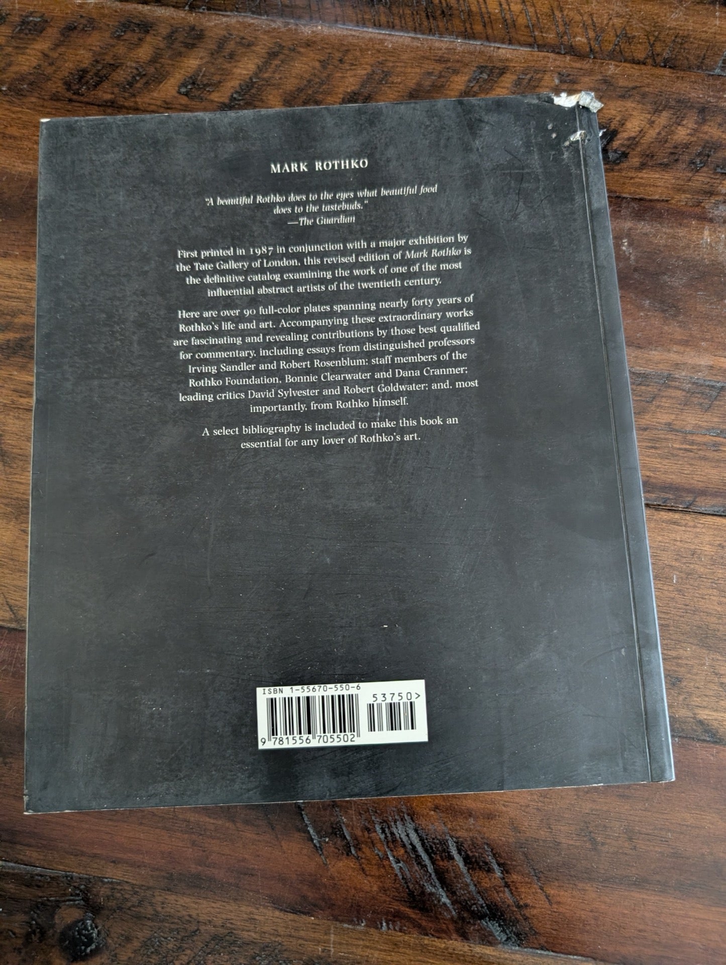 Back cover of Mark Rothko catalog showing edge wear