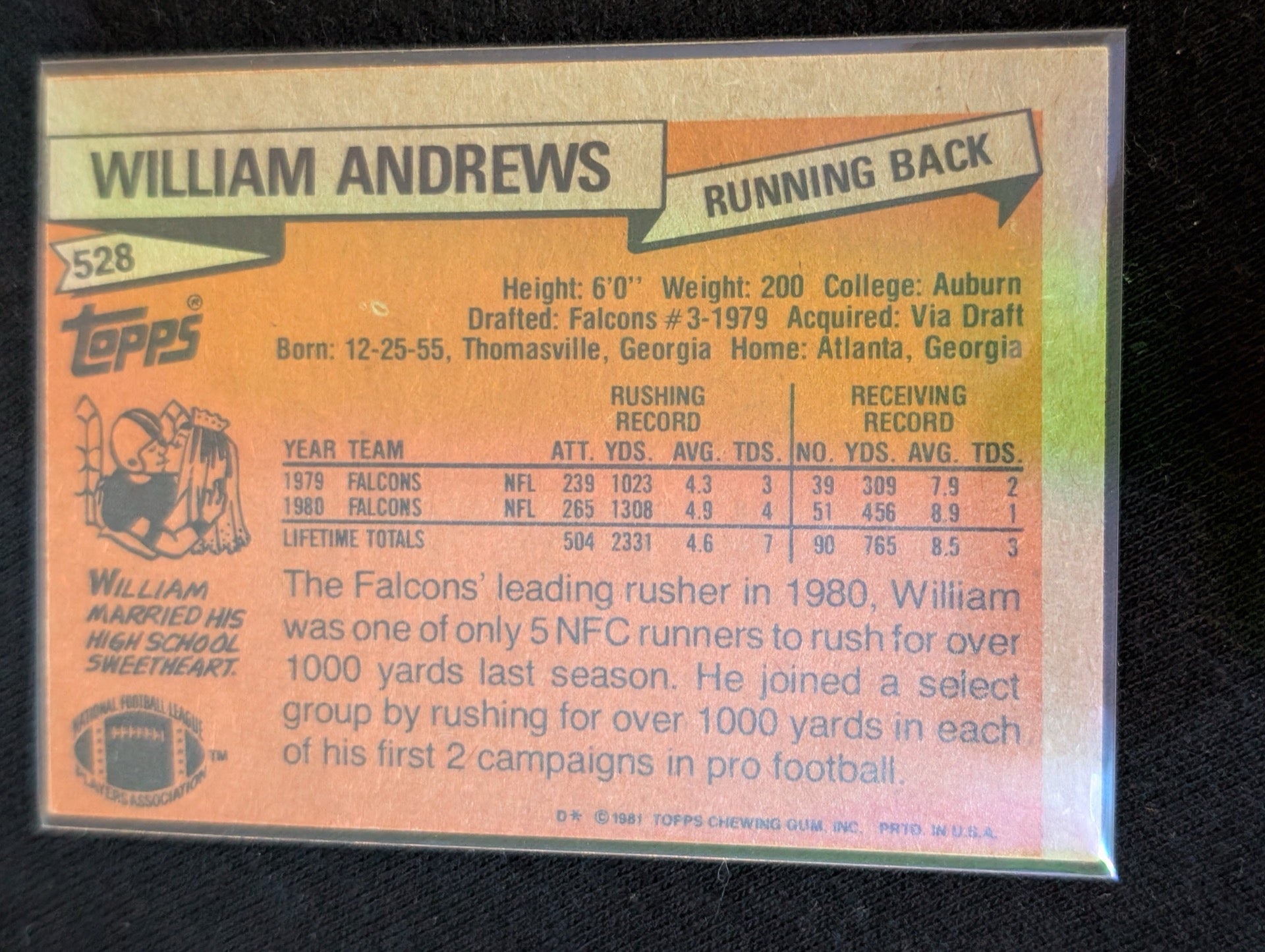 William Andrews Falcons Vintage Topps Lot (2) 1980-81 RB 4x Pro Bowl Star