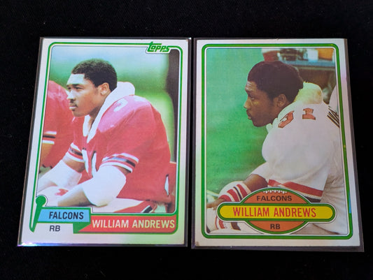 William Andrews Falcons Vintage Topps Lot (2) 1980-81 RB 4x Pro Bowl Star