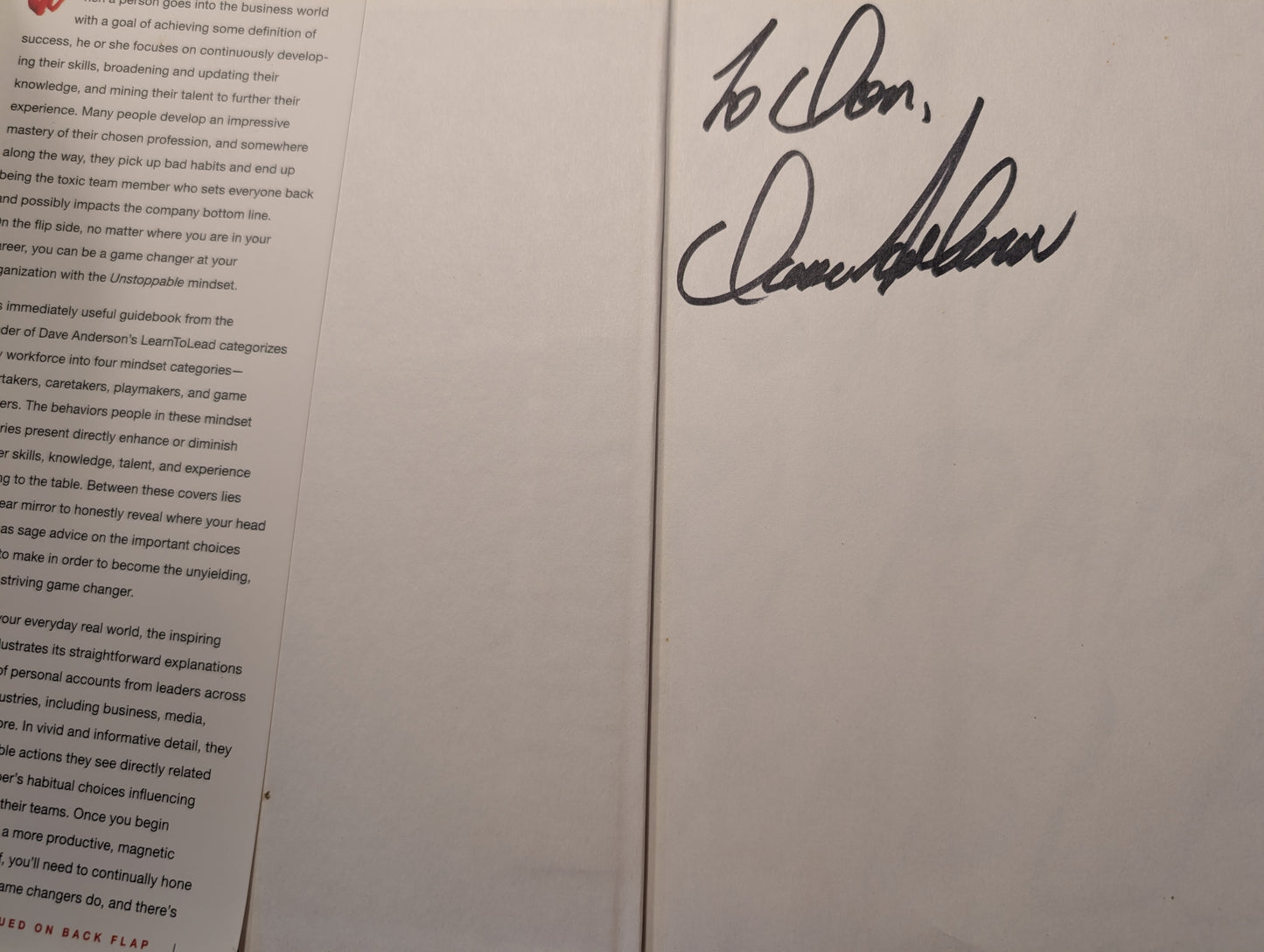 Unstoppable: Transforming Your Mindset to Create Change, Accelerate Results, and Be the Best at What You Do Book by Dave Anderson - autographed